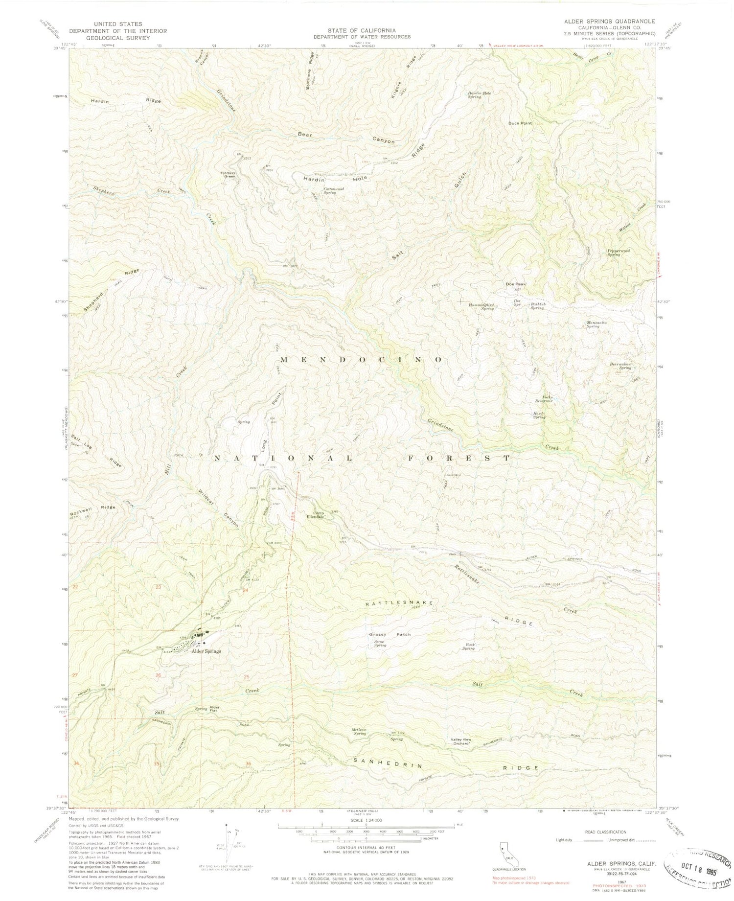 Classic USGS Alder Springs California 7.5'x7.5' Topo Map Image