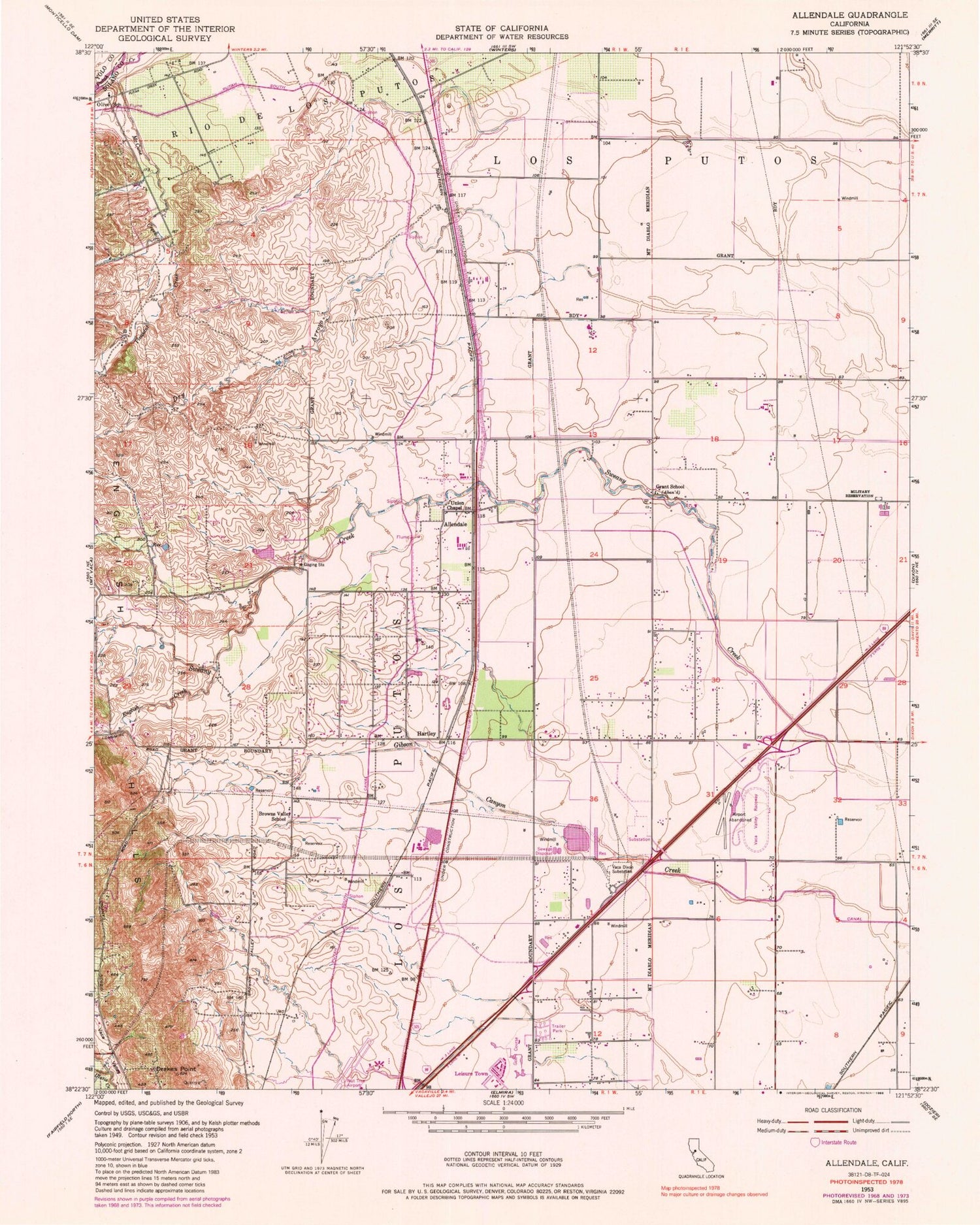 Classic USGS Allendale California 7.5'x7.5' Topo Map Image