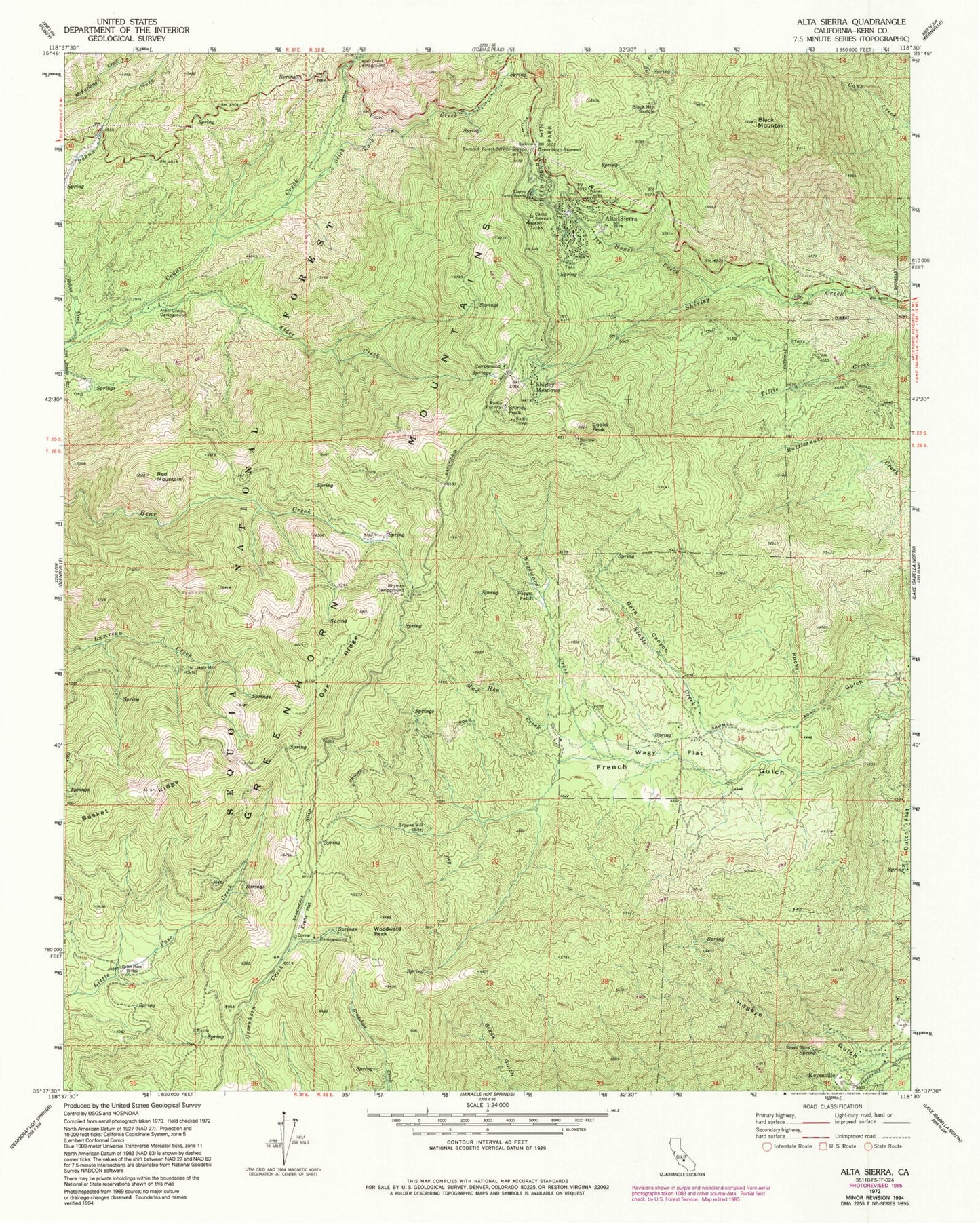 Classic USGS Alta Sierra California 7.5'x7.5' Topo Map Image