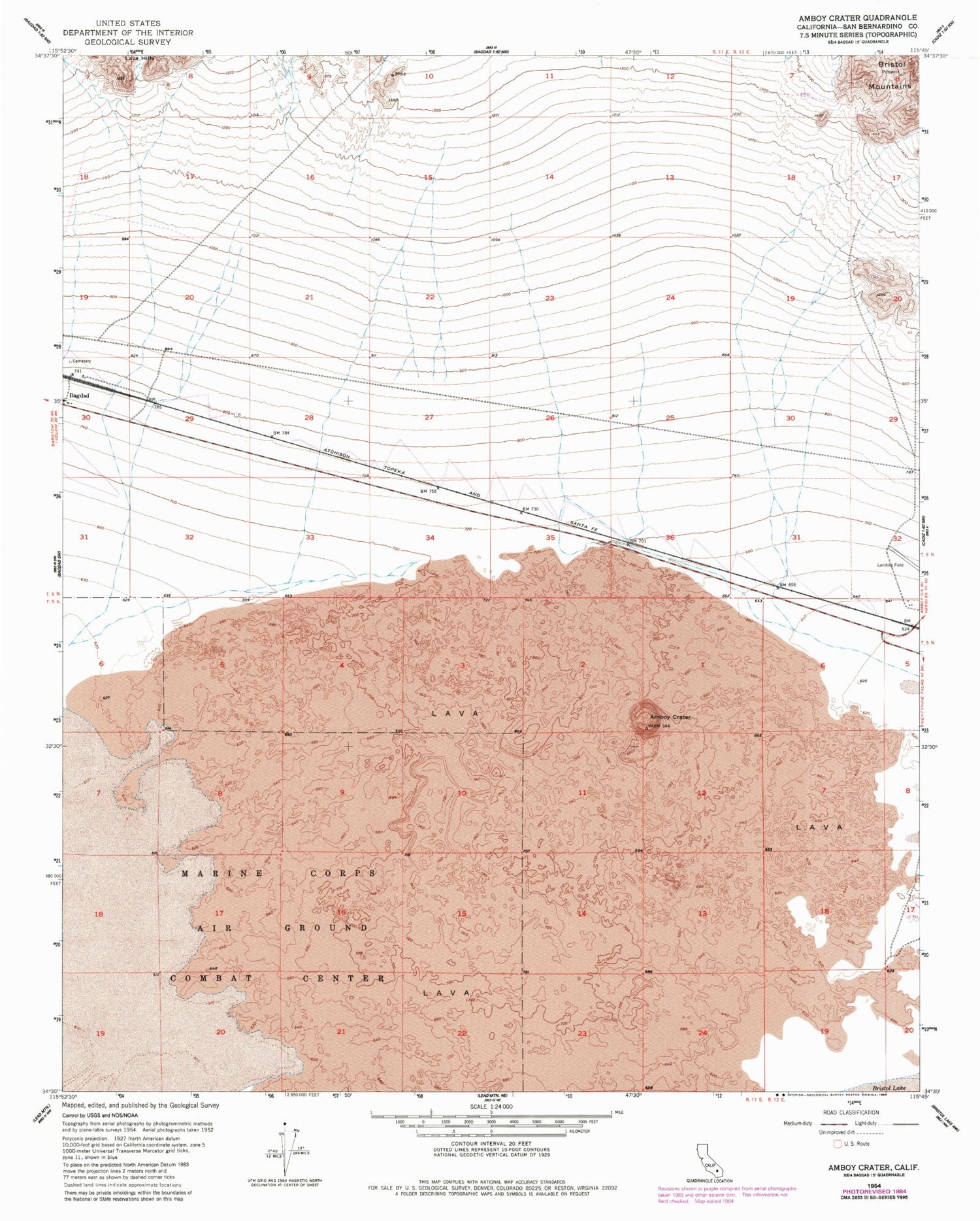 Classic USGS Amboy Crater California 7.5'x7.5' Topo Map Image