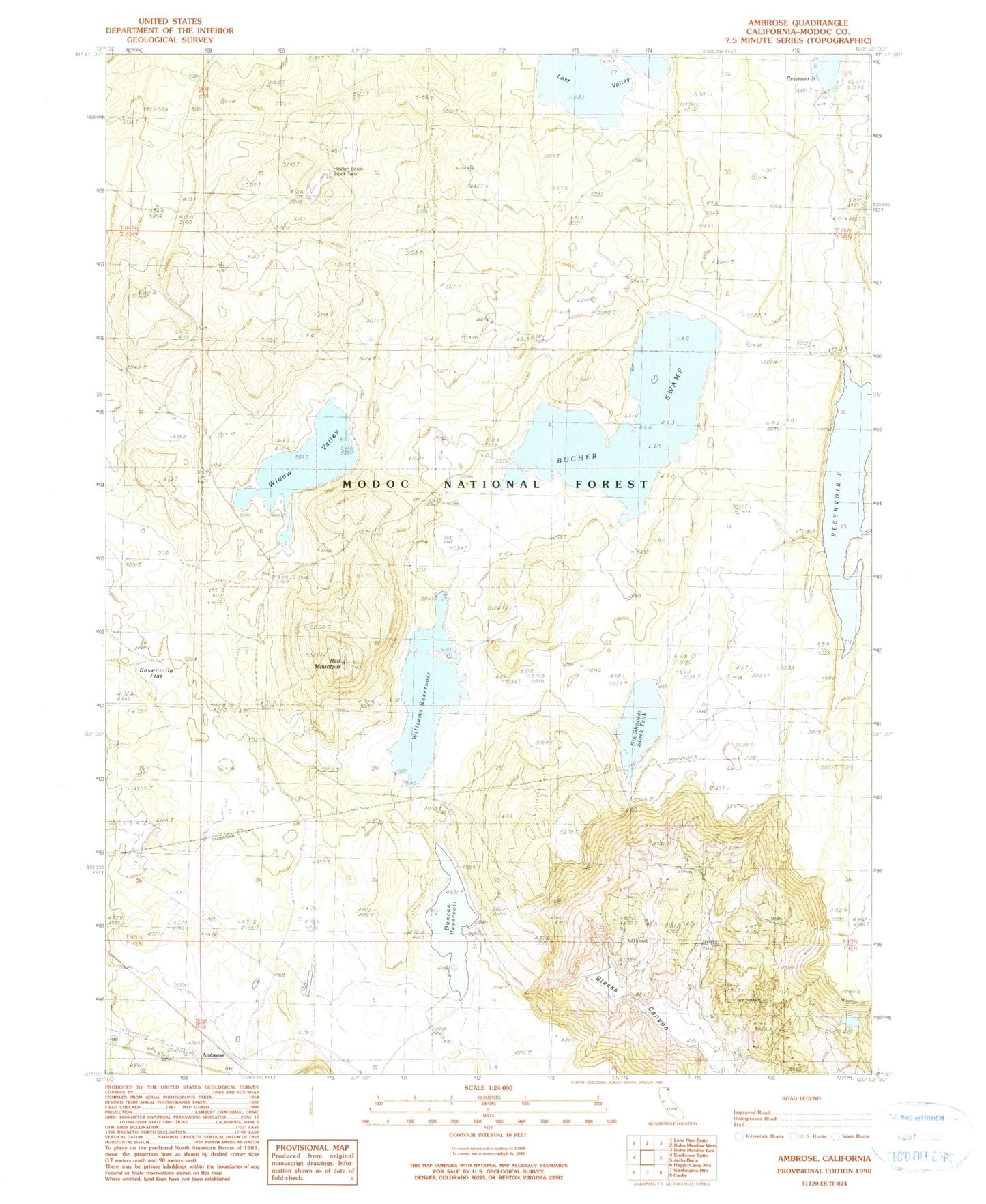 Classic USGS Ambrose California 7.5'x7.5' Topo Map Image