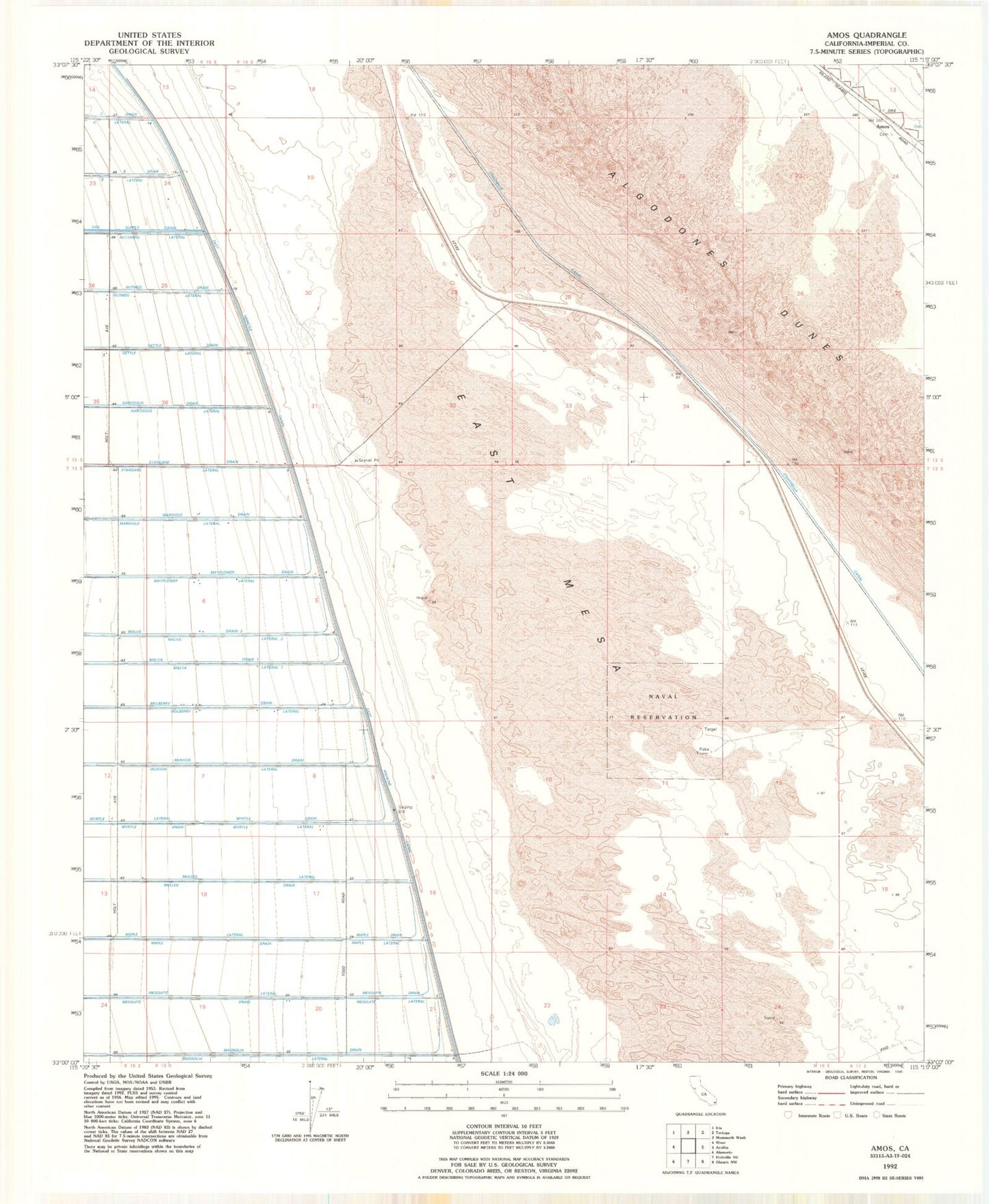 Classic USGS Amos California 7.5'x7.5' Topo Map Image