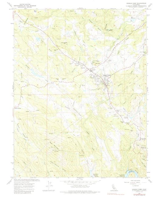 Classic USGS Angels Camp California 7.5'x7.5' Topo Map Image