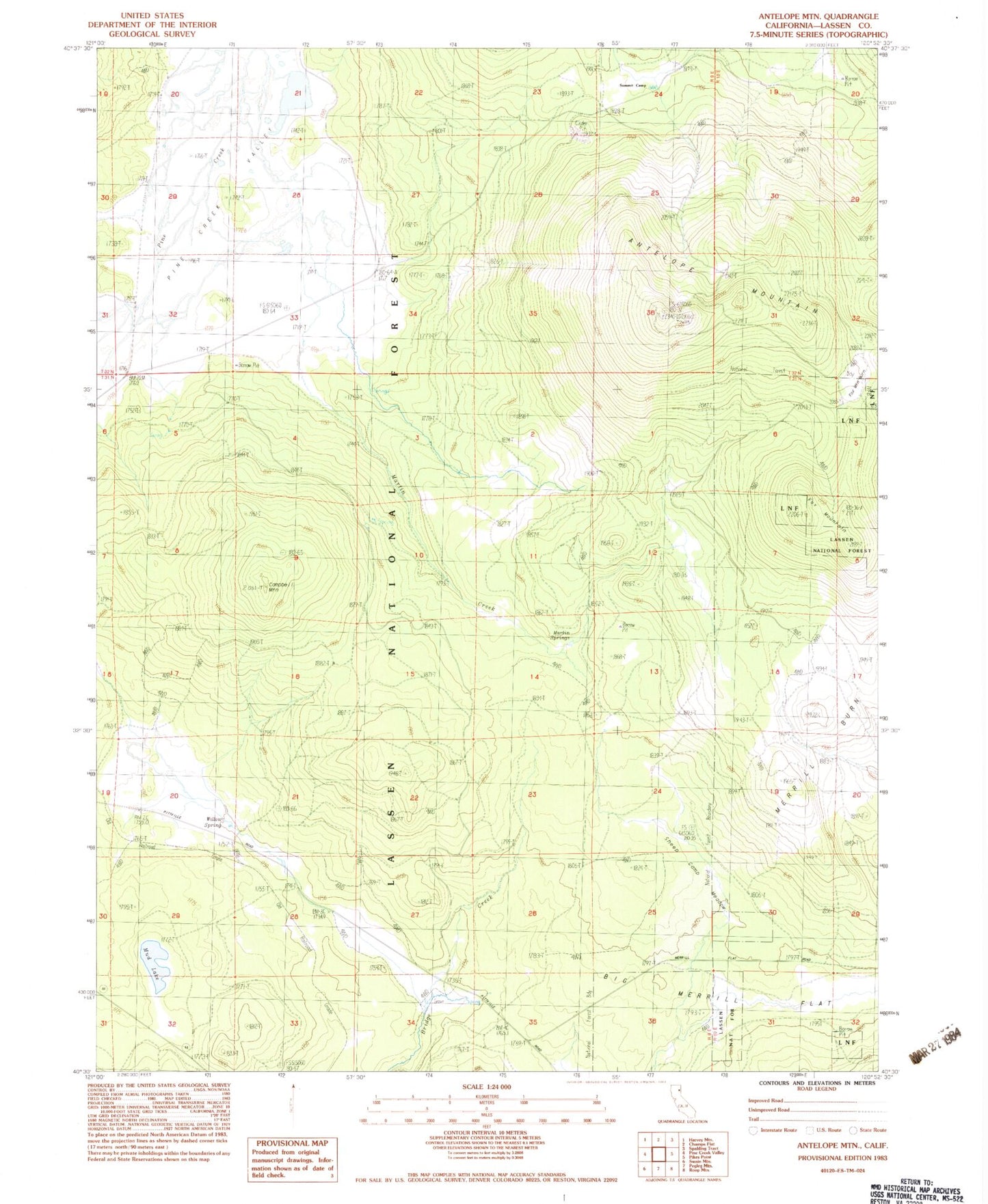 Classic USGS Antelope Mountain California 7.5'x7.5' Topo Map Image