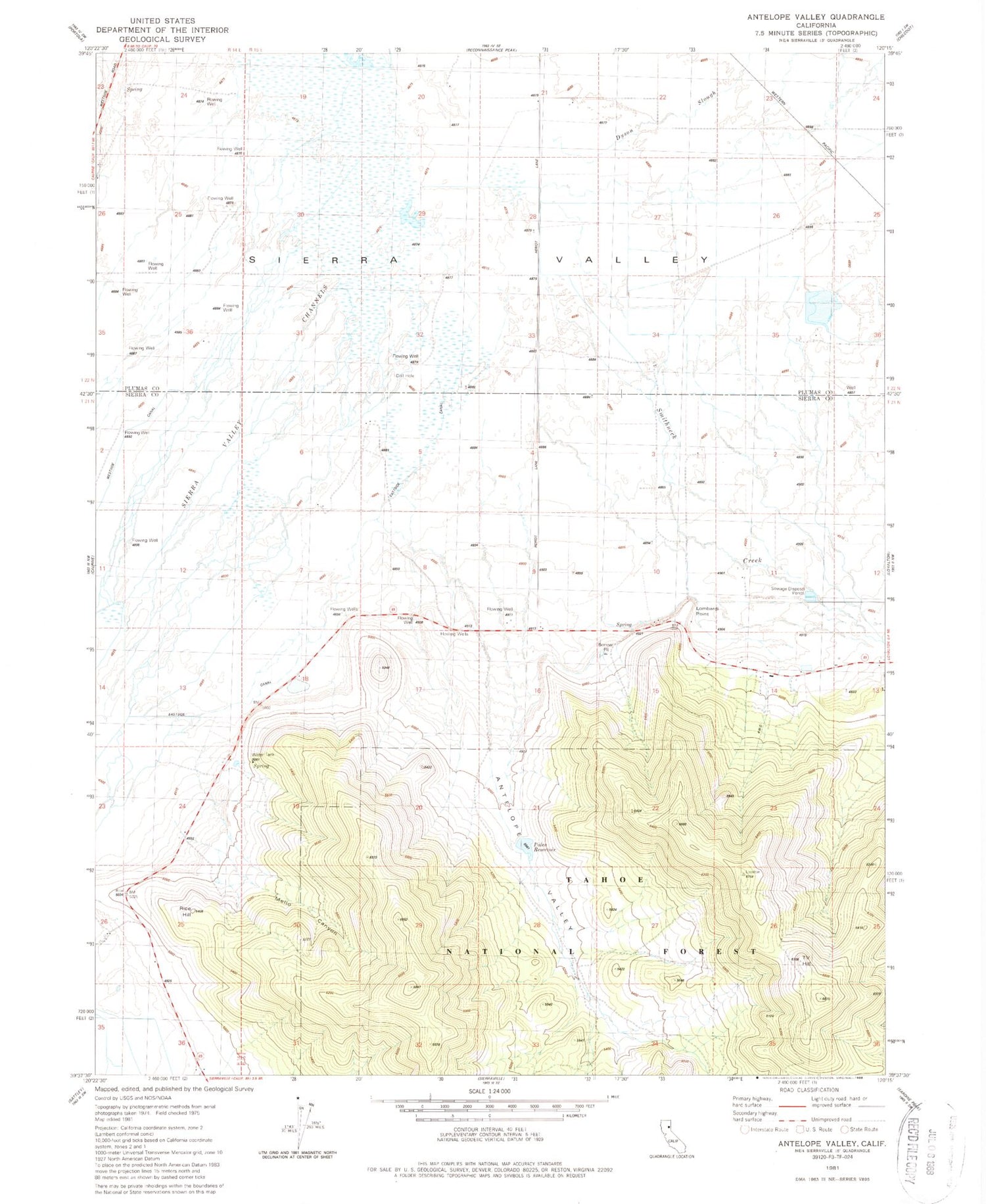 Classic USGS Antelope Valley California 7.5'x7.5' Topo Map Image