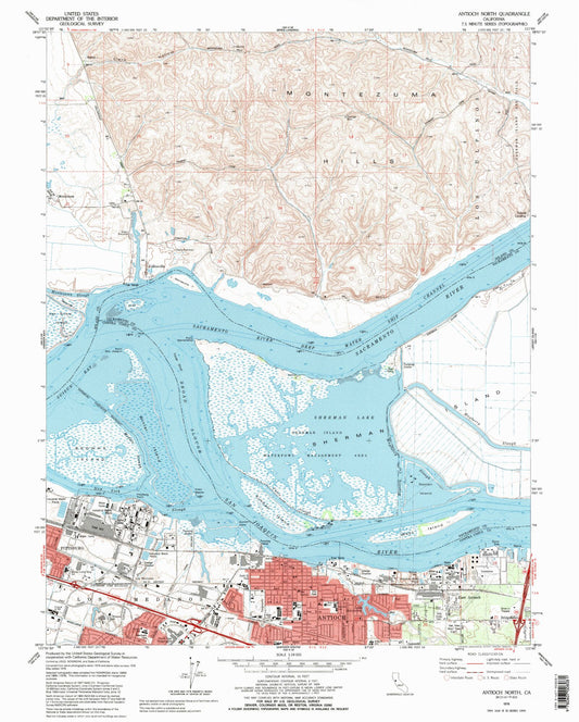 Classic USGS Antioch North California 7.5'x7.5' Topo Map Image