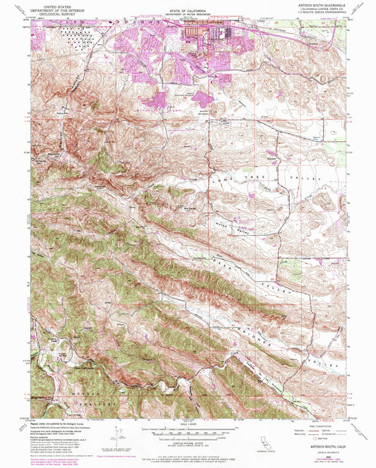 Classic USGS Antioch South California 7.5'x7.5' Topo Map Image