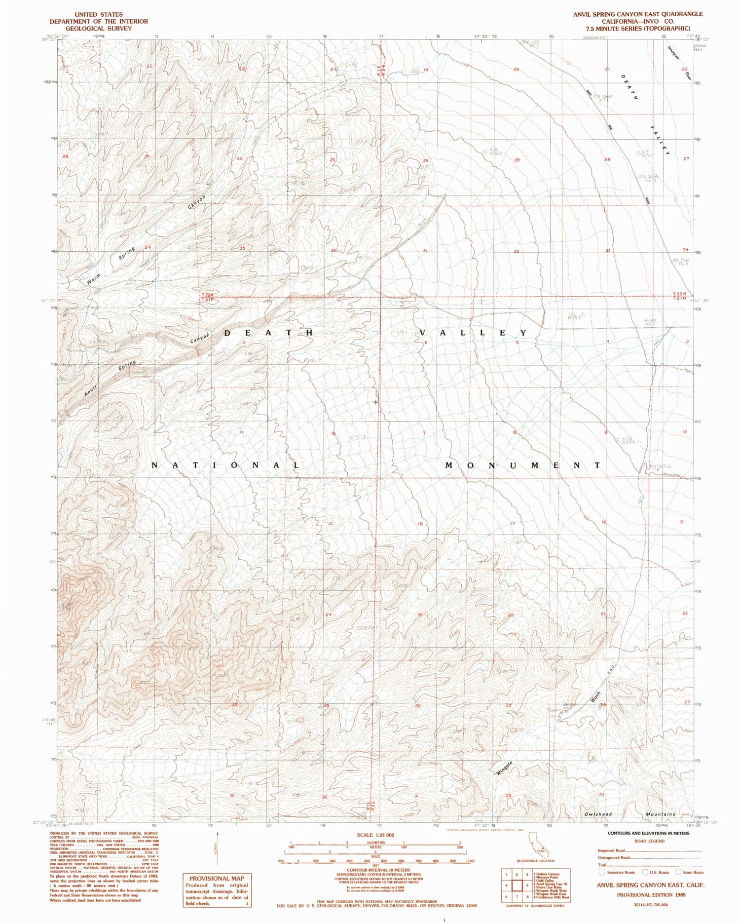 Classic USGS Anvil Spring Canyon East California 7.5'x7.5' Topo Map Image