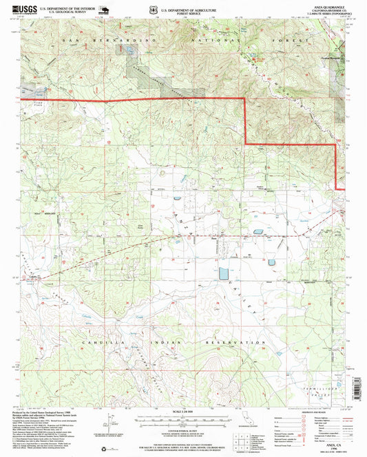 Classic USGS Anza California 7.5'x7.5' Topo Map Image