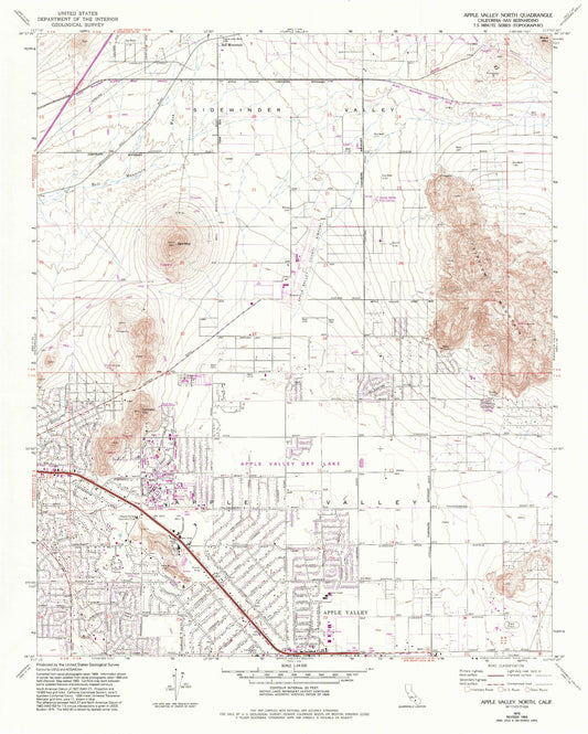 Classic USGS Apple Valley North California 7.5'x7.5' Topo Map Image