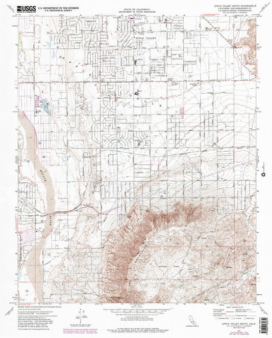 Classic USGS Apple Valley South California 7.5'x7.5' Topo Map Image