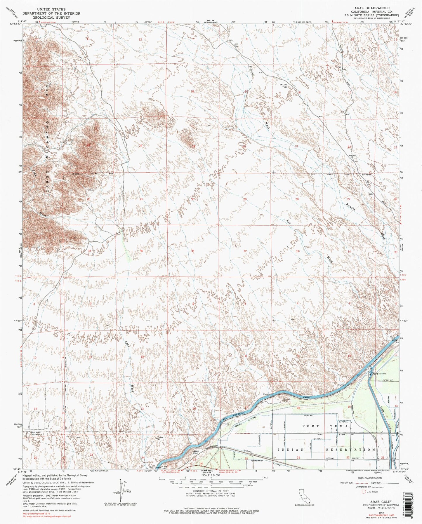 Classic USGS Araz California 7.5'x7.5' Topo Map Image