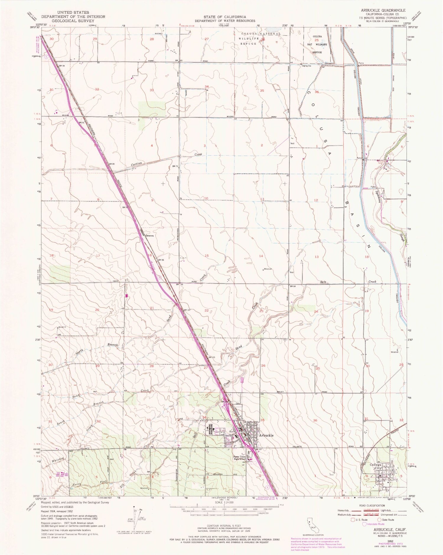 Classic USGS Arbuckle California 7.5'x7.5' Topo Map Image