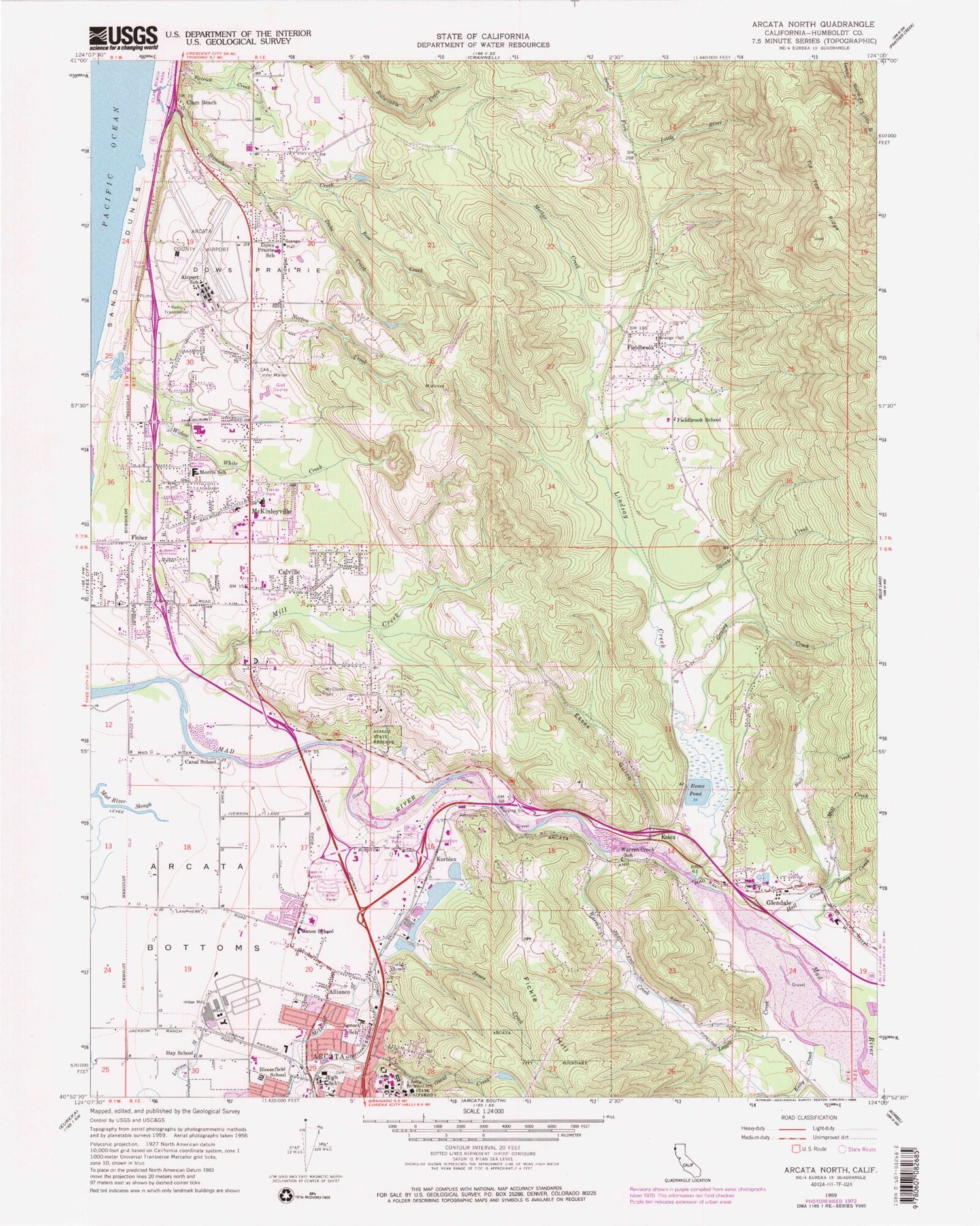 Classic USGS Arcata North California 7.5'x7.5' Topo Map Image