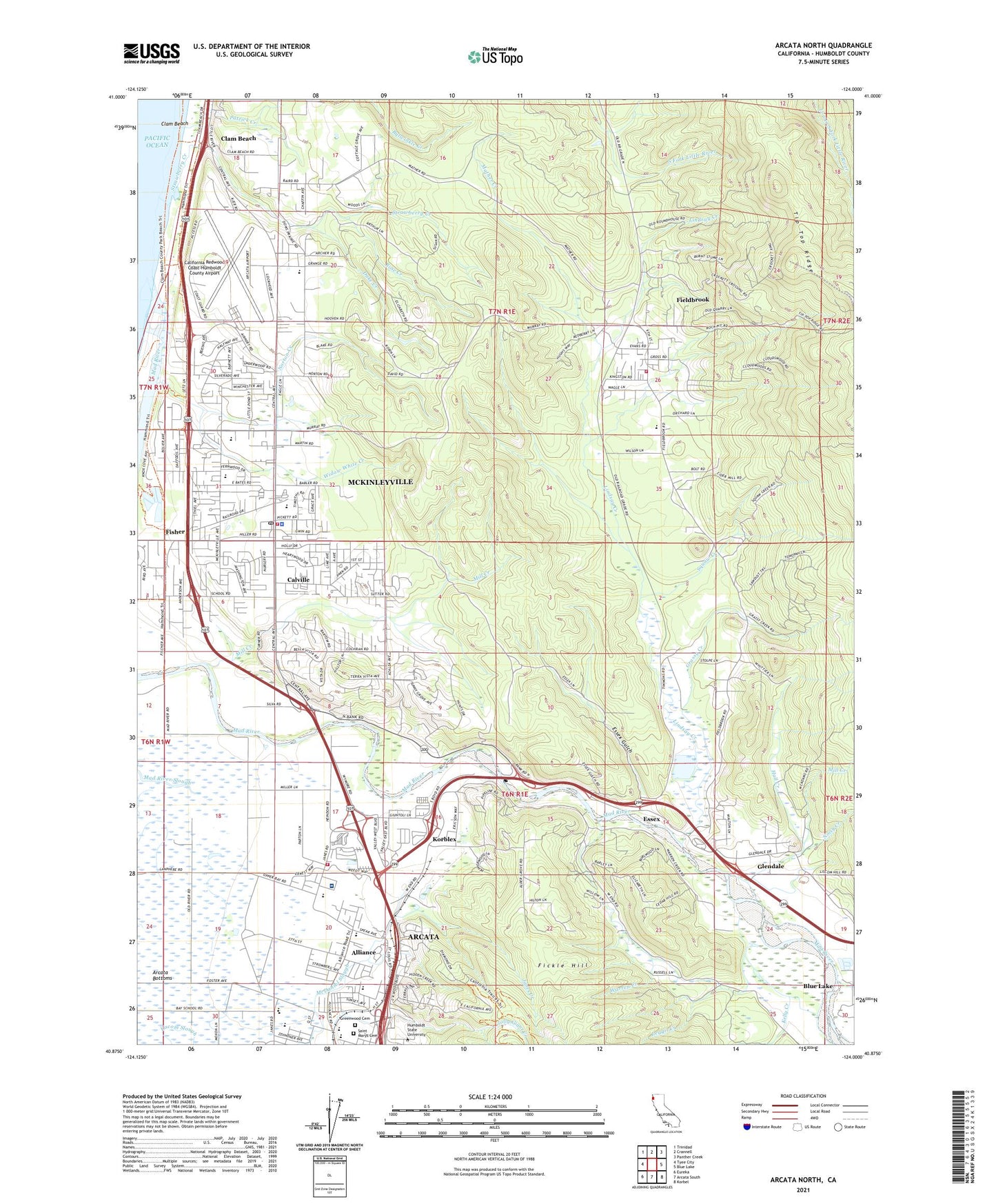 Arcata North California US Topo Map Image