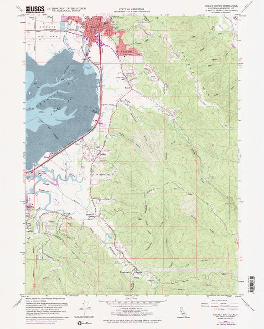 Classic USGS Arcata South California 7.5'x7.5' Topo Map Image