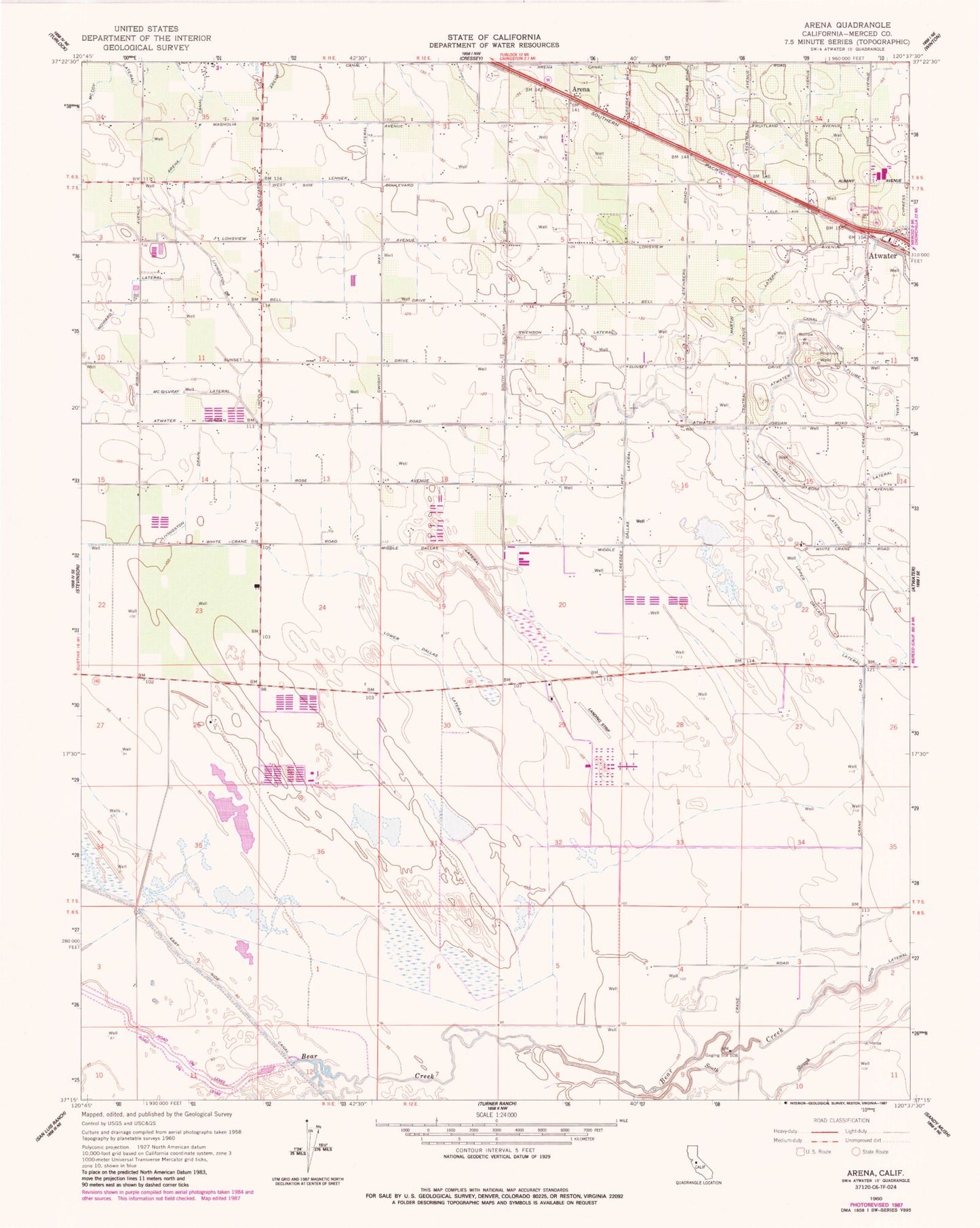 Classic USGS Arena California 7.5'x7.5' Topo Map Image