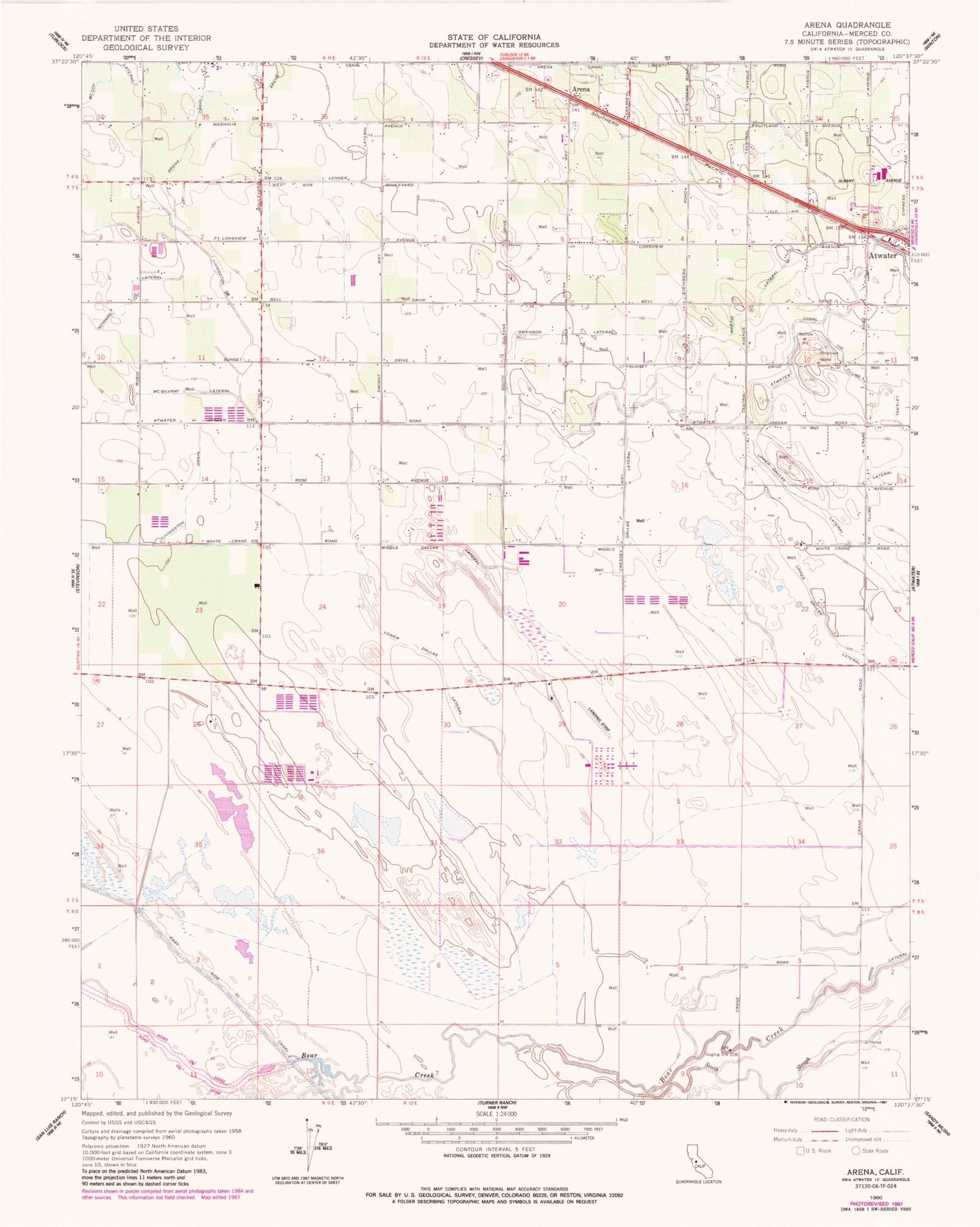 Classic USGS Arena California 7.5'x7.5' Topo Map Image