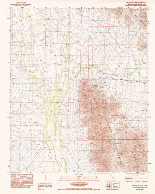 Classic USGS Arlington Mine California 7.5'x7.5' Topo Map Image