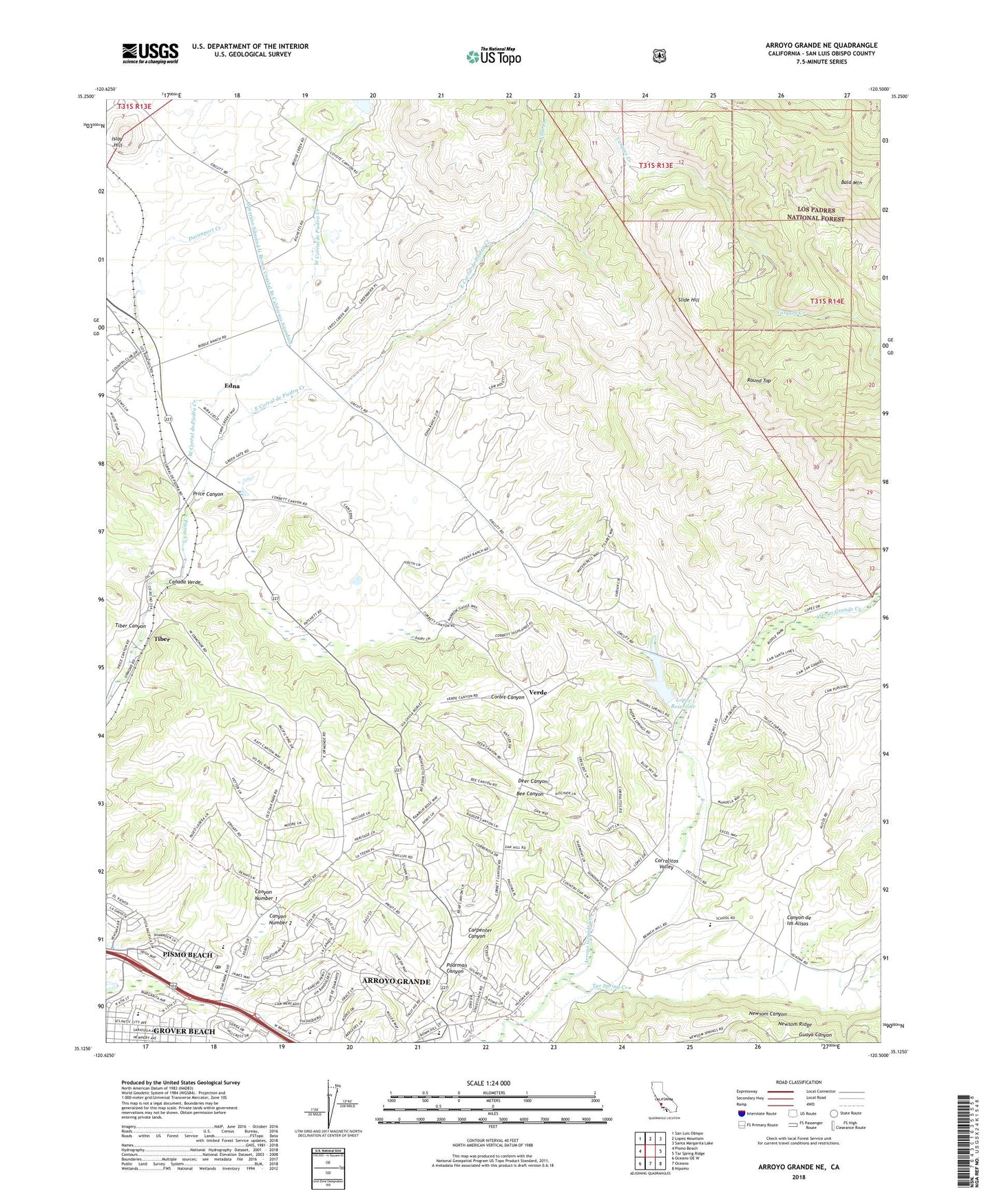 Arroyo Grande NE California US Topo Map Image