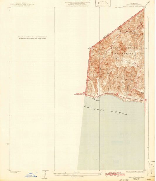 Classic USGS Arroyo Sequit California 7.5'x7.5' Topo Map Image