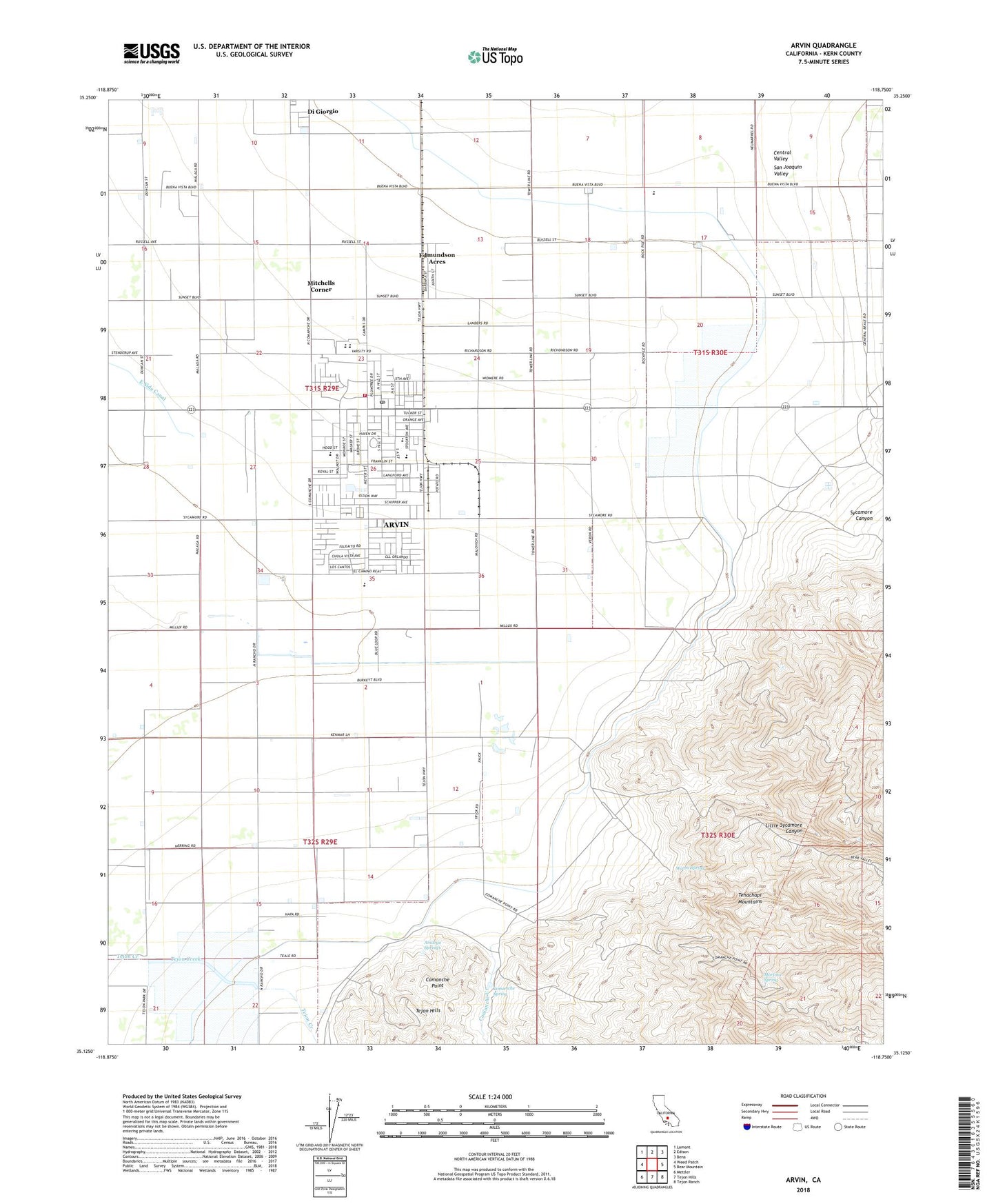 Arvin California US Topo Map Image