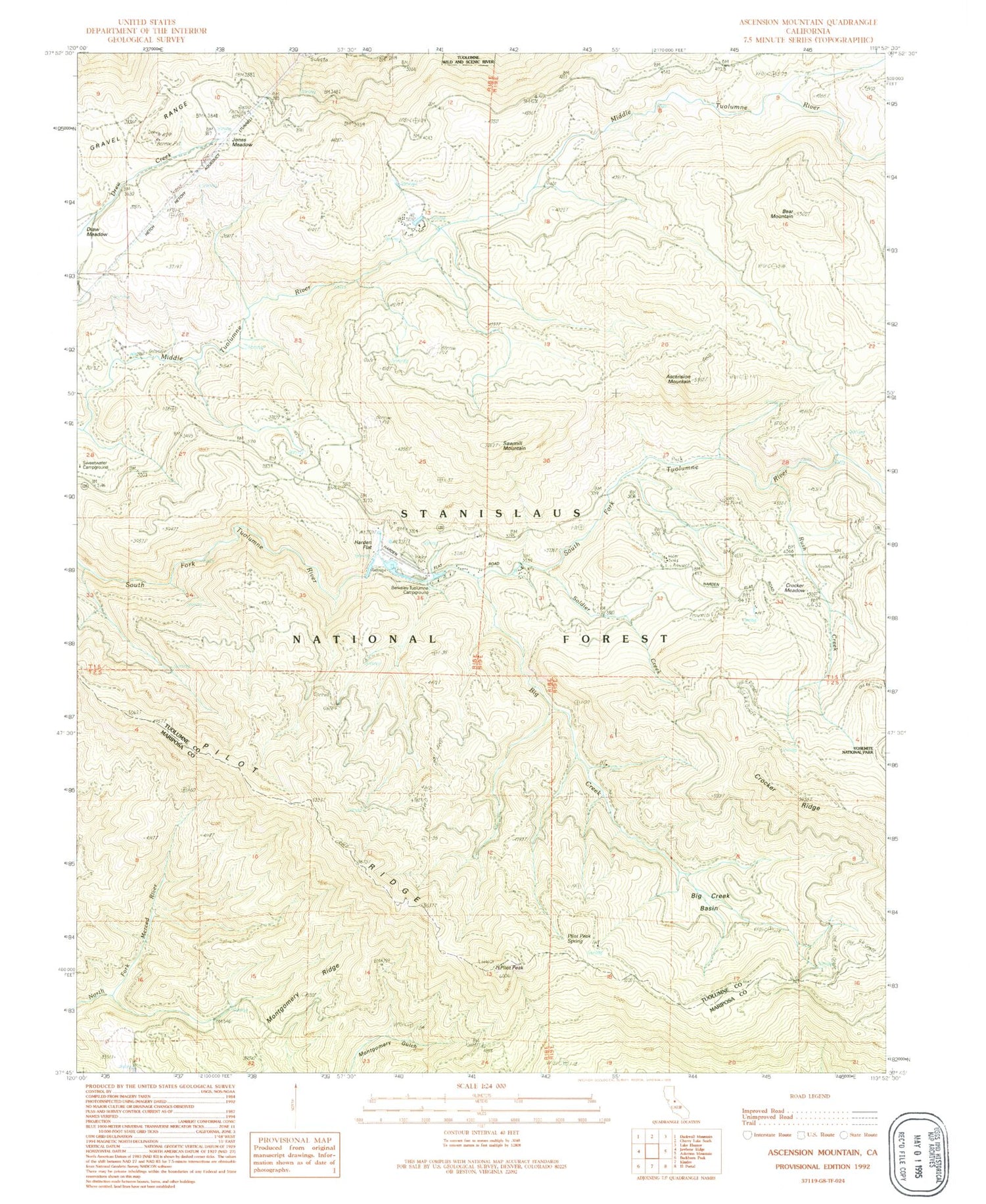 Classic USGS Ascension Mountain California 7.5'x7.5' Topo Map Image