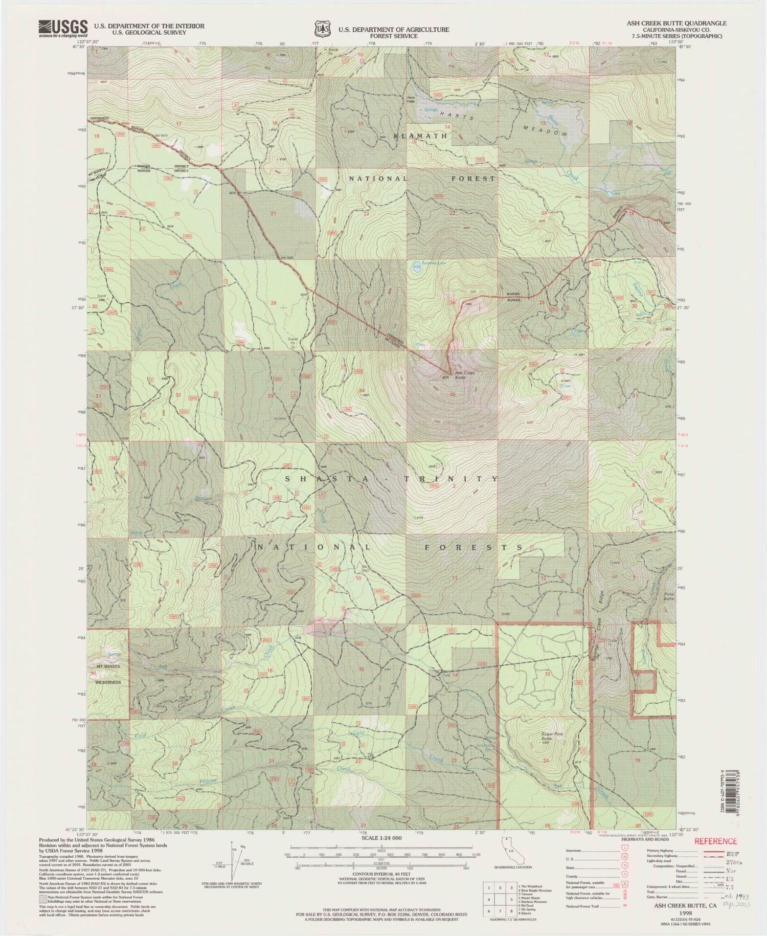 Classic USGS Ash Creek Butte California 7.5'x7.5' Topo Map Image