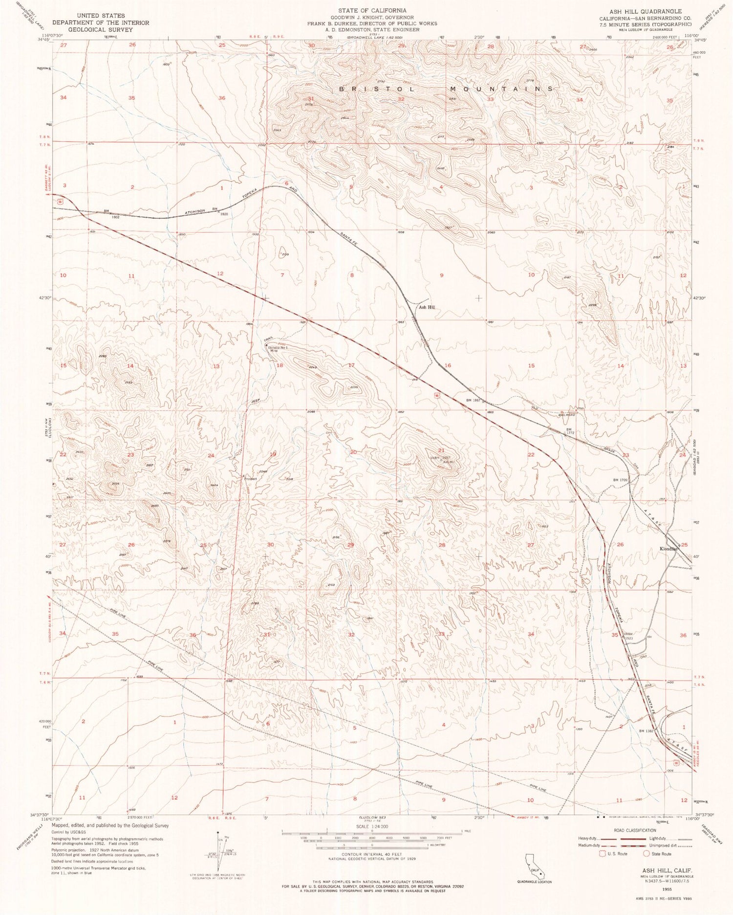Classic USGS Ash Hill California 7.5'x7.5' Topo Map Image