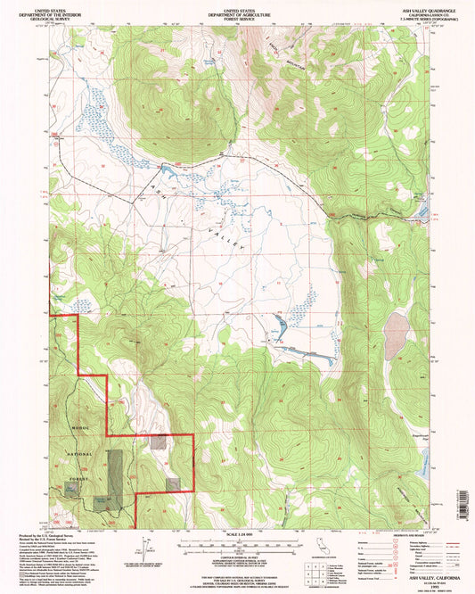 Classic USGS Ash Valley California 7.5'x7.5' Topo Map Image