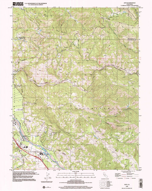 Classic USGS Asti California 7.5'x7.5' Topo Map Image