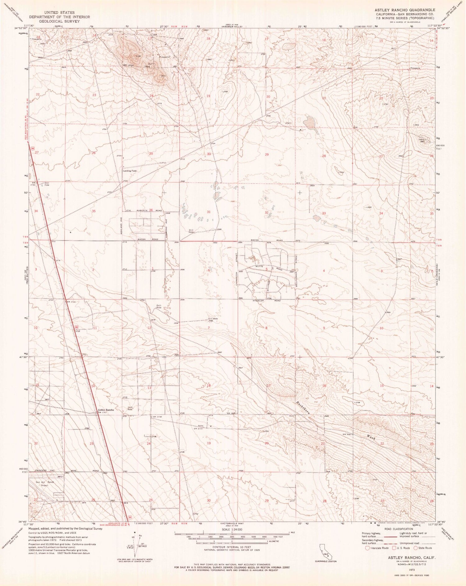 Classic USGS Astley Rancho California 7.5'x7.5' Topo Map Image