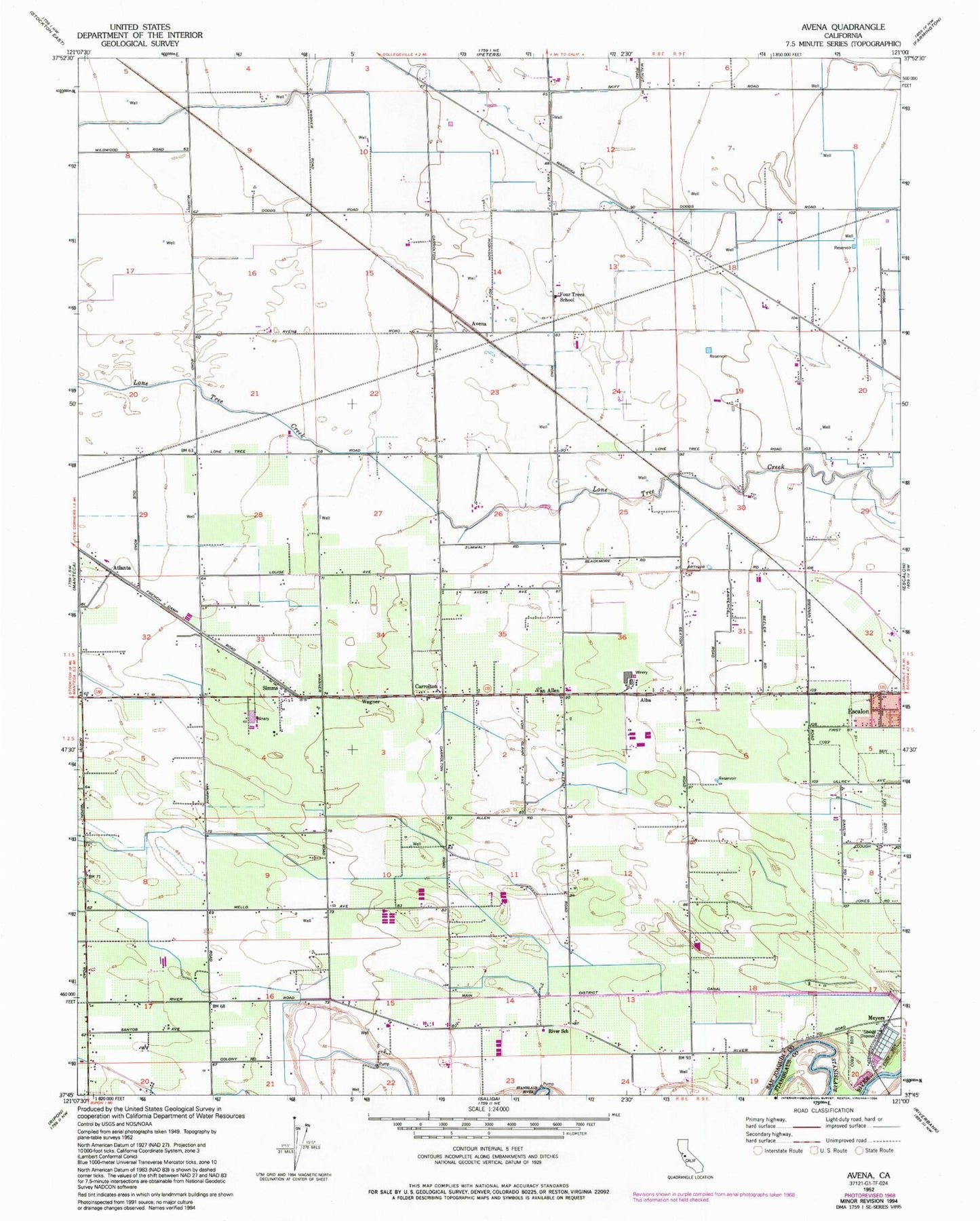 Classic USGS Avena California 7.5'x7.5' Topo Map Image