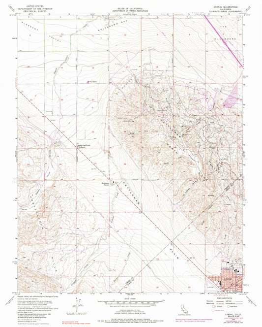 Classic USGS Avenal California 7.5'x7.5' Topo Map Image