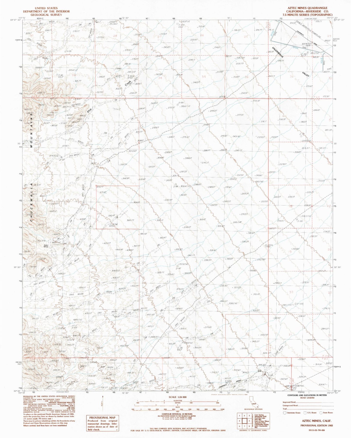 Classic USGS Aztec Mines California 7.5'x7.5' Topo Map Image