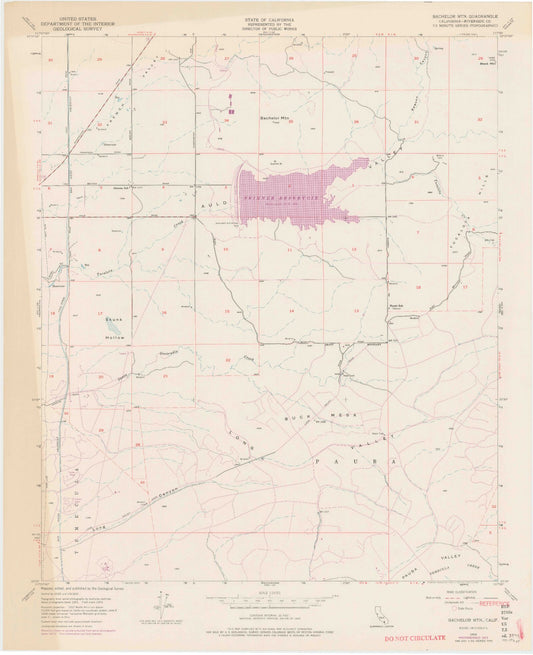 Classic USGS Bachelor Mountain California 7.5'x7.5' Topo Map Image