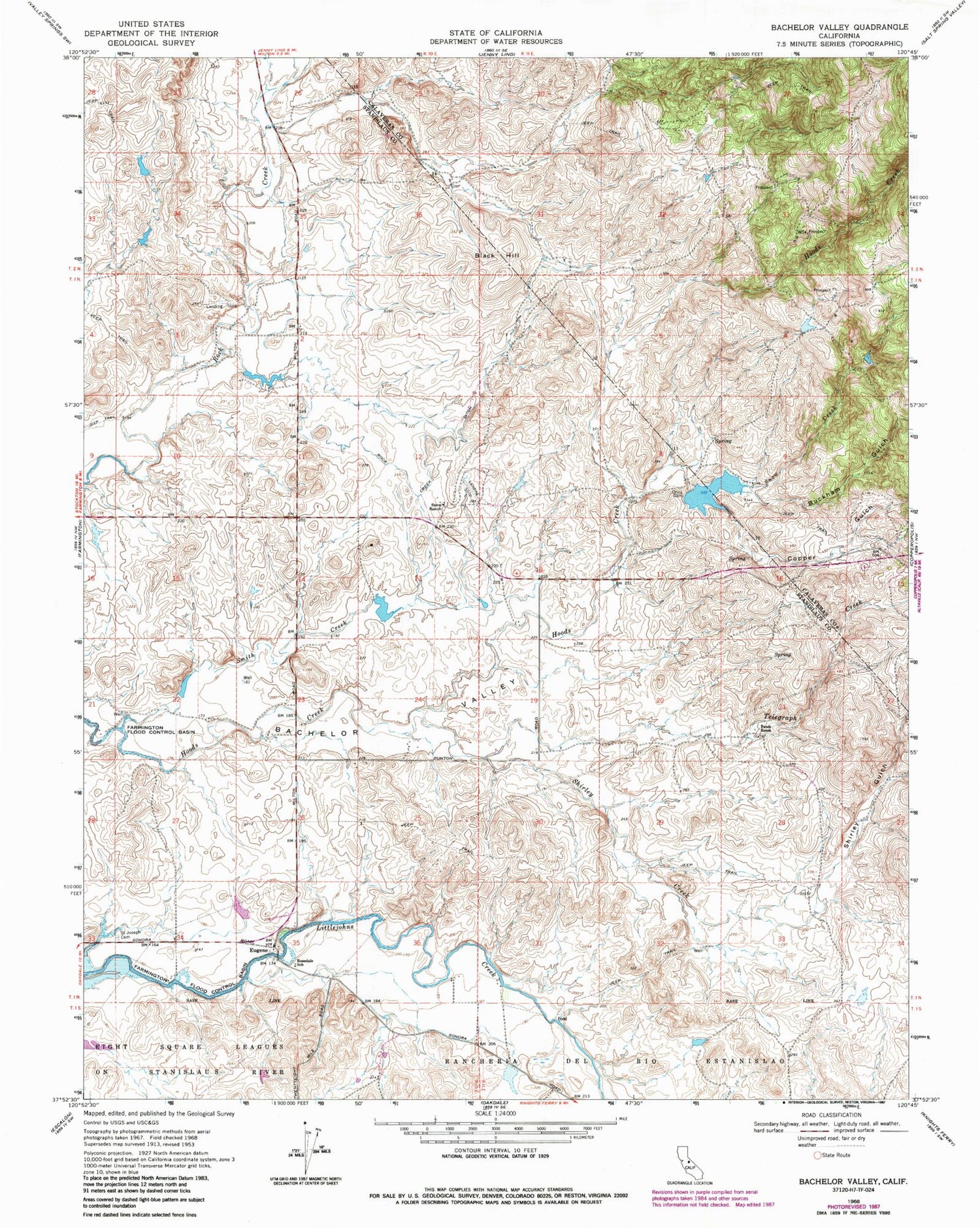Classic USGS Bachelor Valley California 7.5'x7.5' Topo Map Image