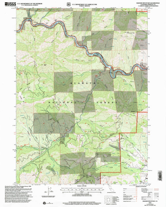 Classic USGS Badger Mountain California 7.5'x7.5' Topo Map Image