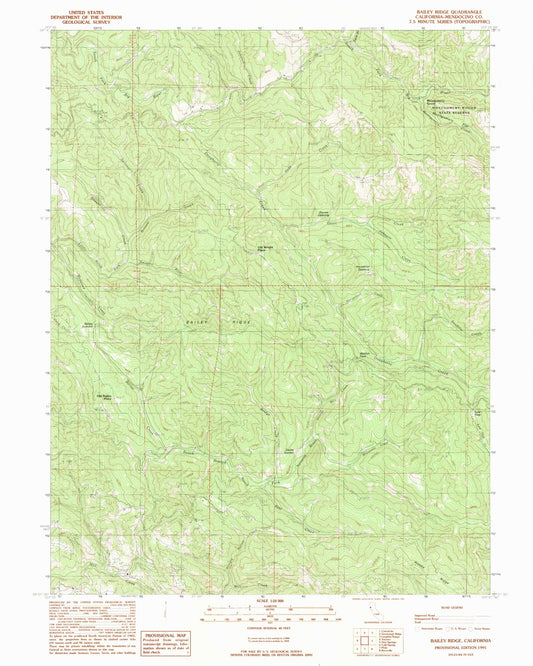 Classic USGS Bailey Ridge California 7.5'x7.5' Topo Map Image
