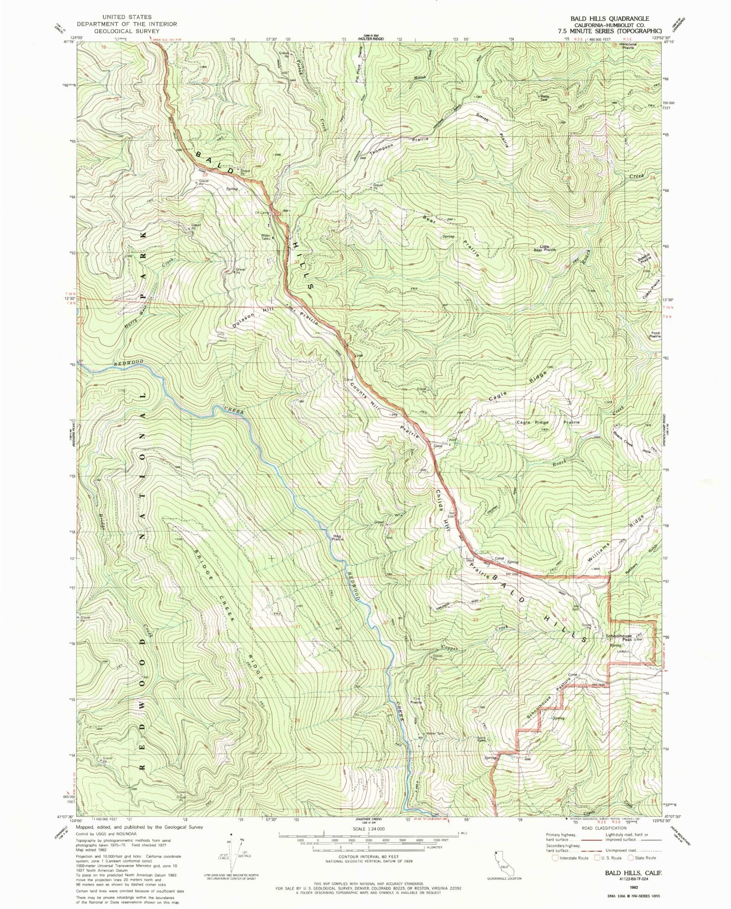 Classic USGS Bald Hills California 7.5'x7.5' Topo Map Image