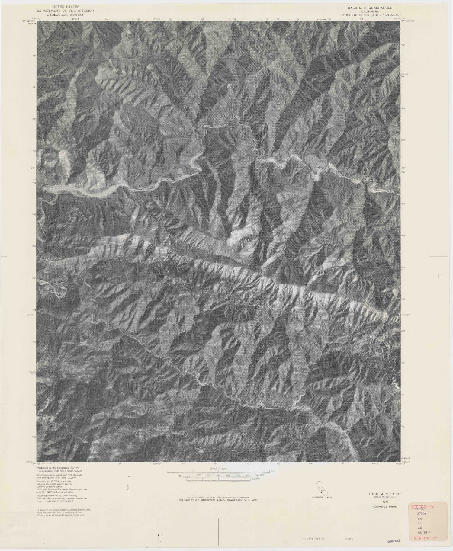 Classic USGS Bald Mountain California 7.5'x7.5' Topo Map Image