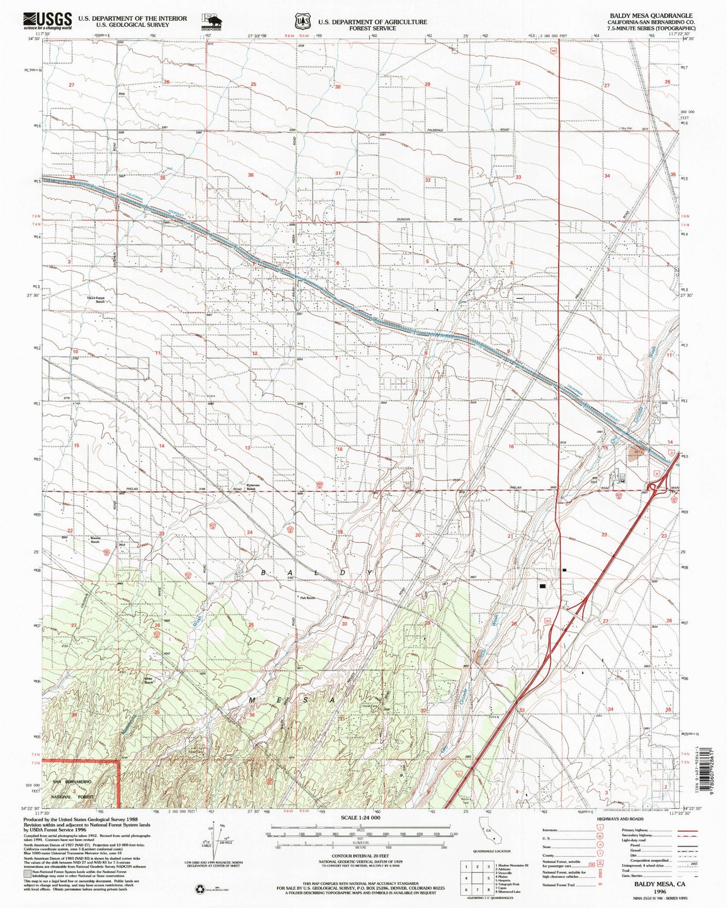 Classic USGS Baldy Mesa California 7.5'x7.5' Topo Map Image