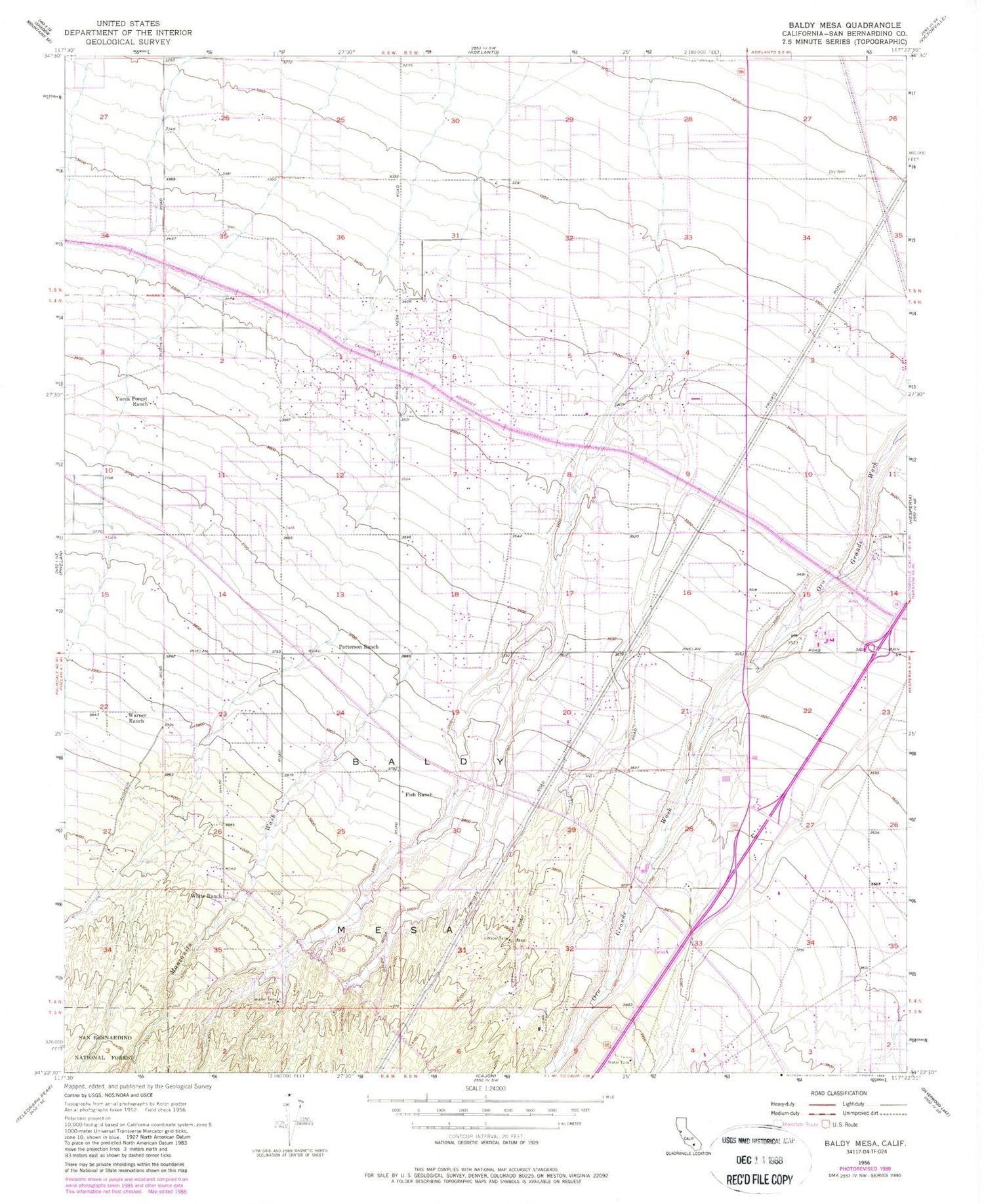 Classic USGS Baldy Mesa California 7.5'x7.5' Topo Map Image