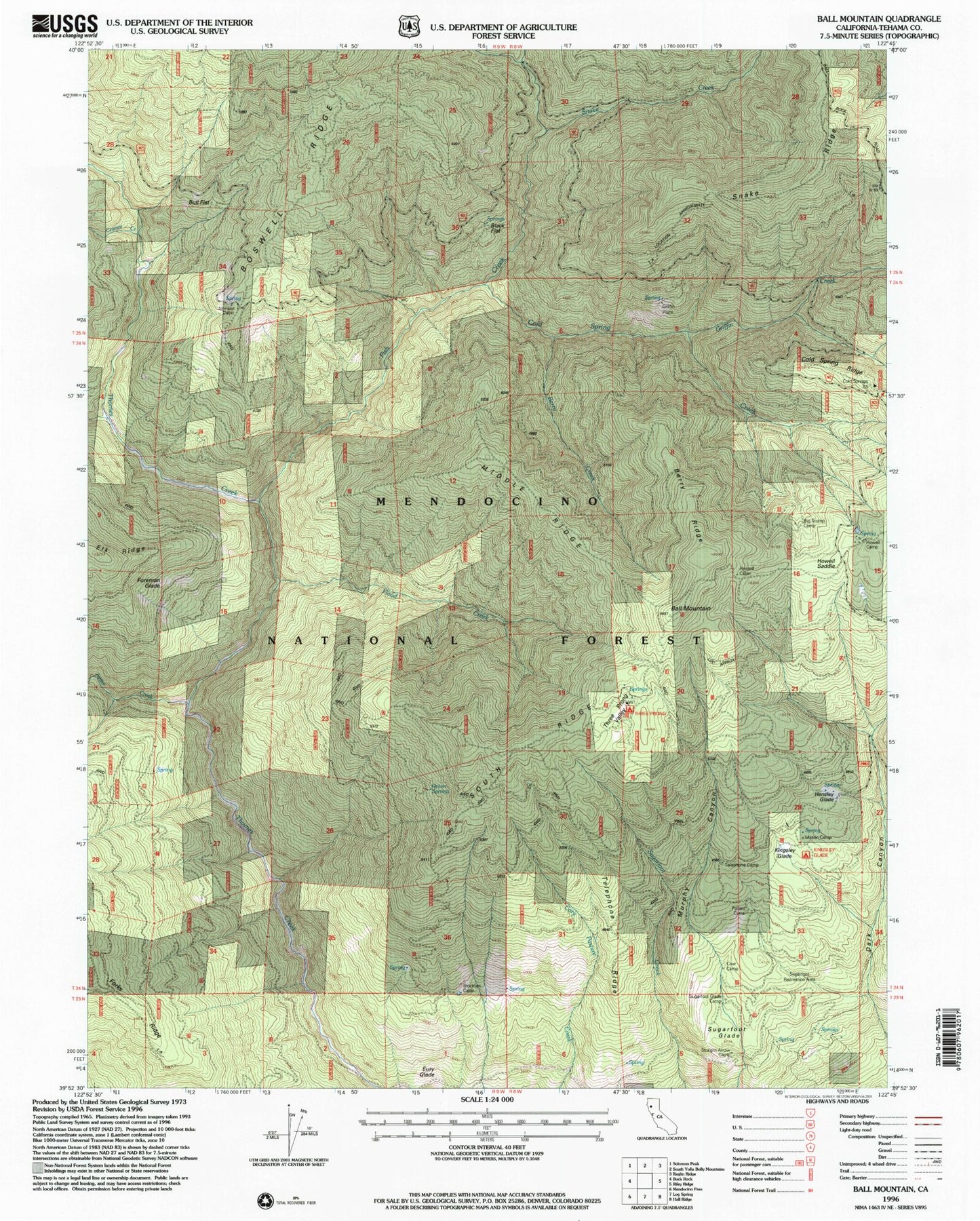 Classic USGS Ball Mountain California 7.5'x7.5' Topo Map Image
