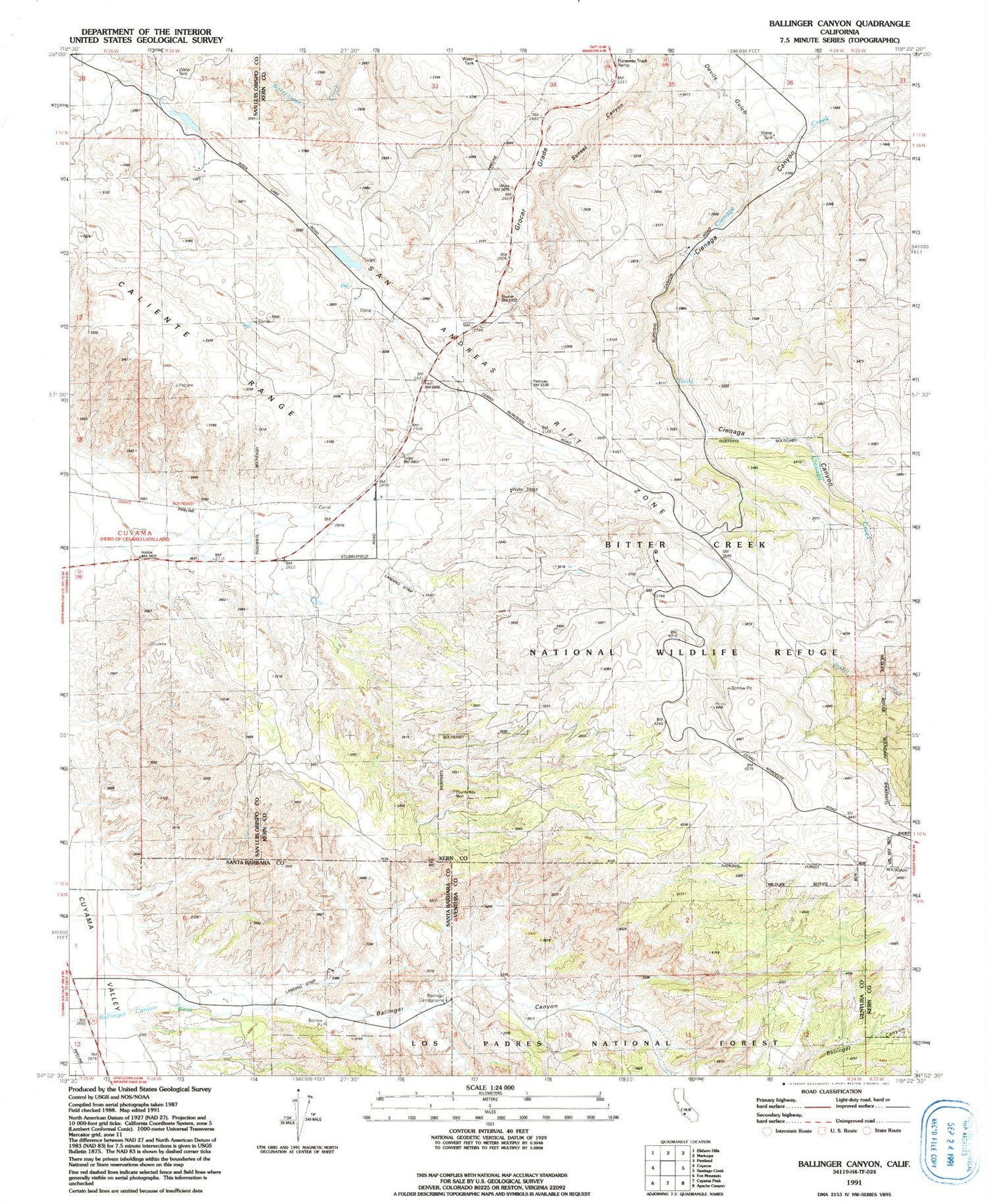Classic USGS Ballinger Canyon California 7.5'x7.5' Topo Map Image