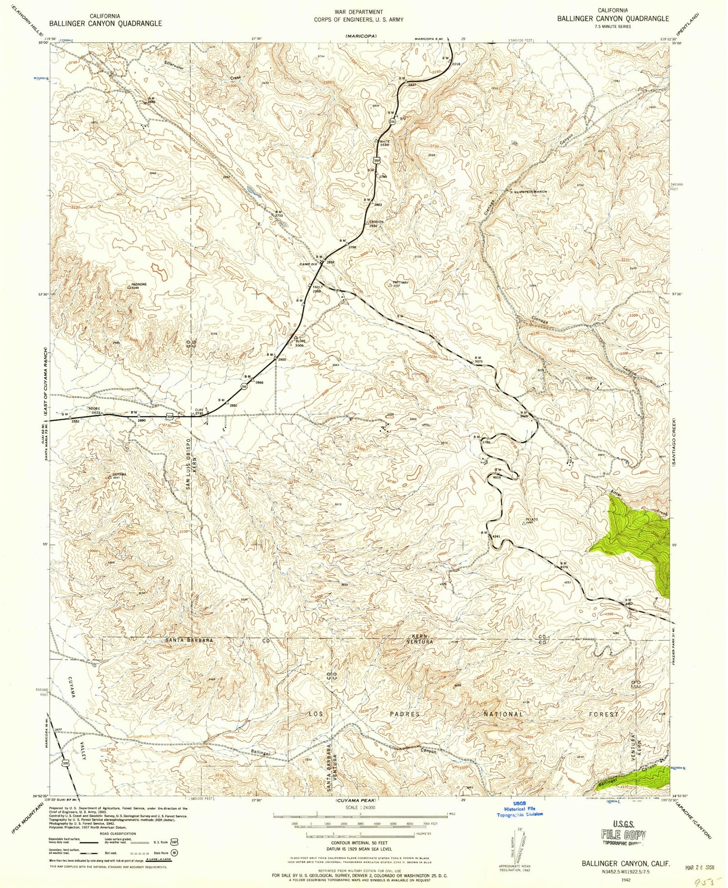 Classic USGS Ballinger Canyon California 7.5'x7.5' Topo Map Image