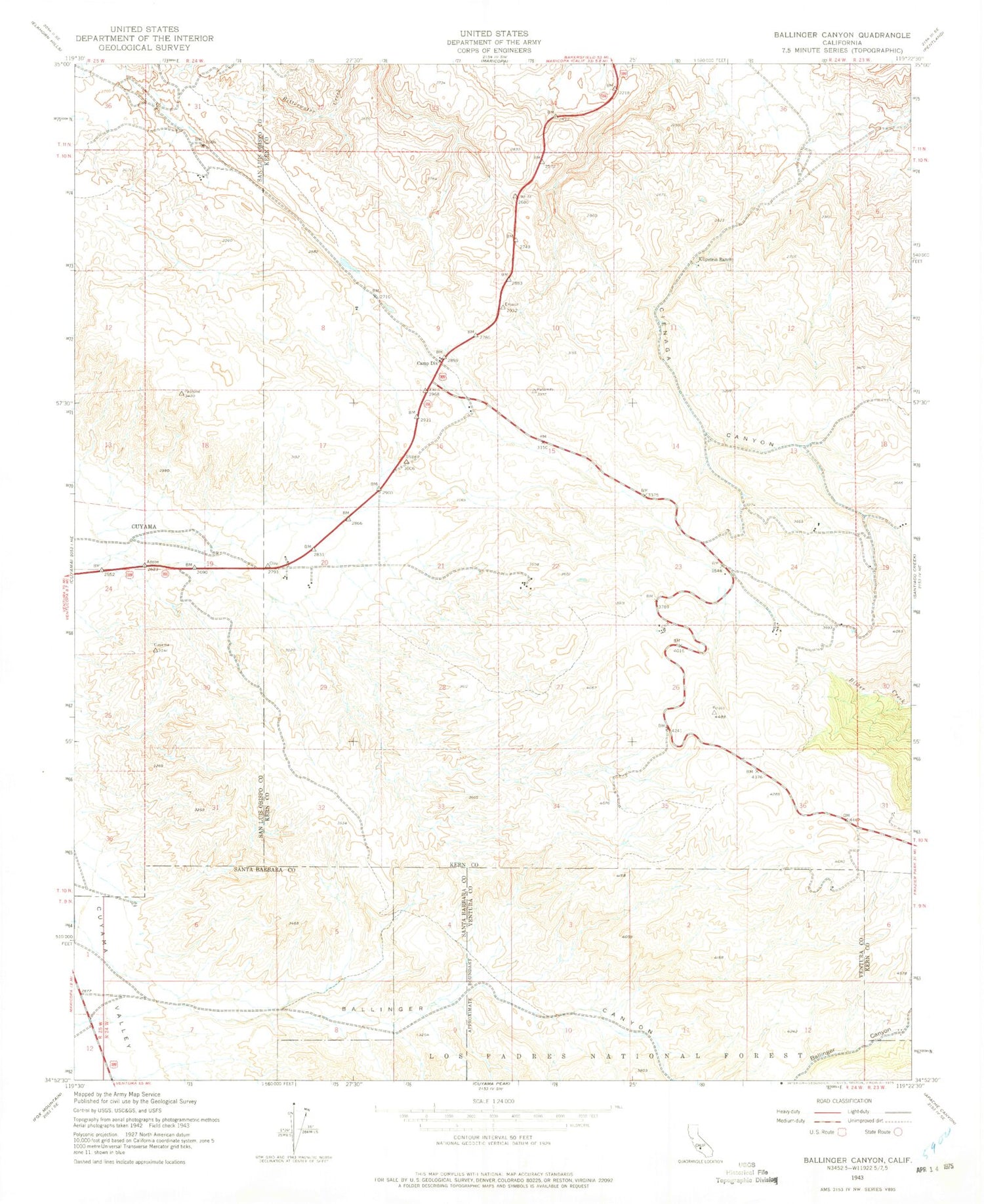 Classic USGS Ballinger Canyon California 7.5'x7.5' Topo Map Image