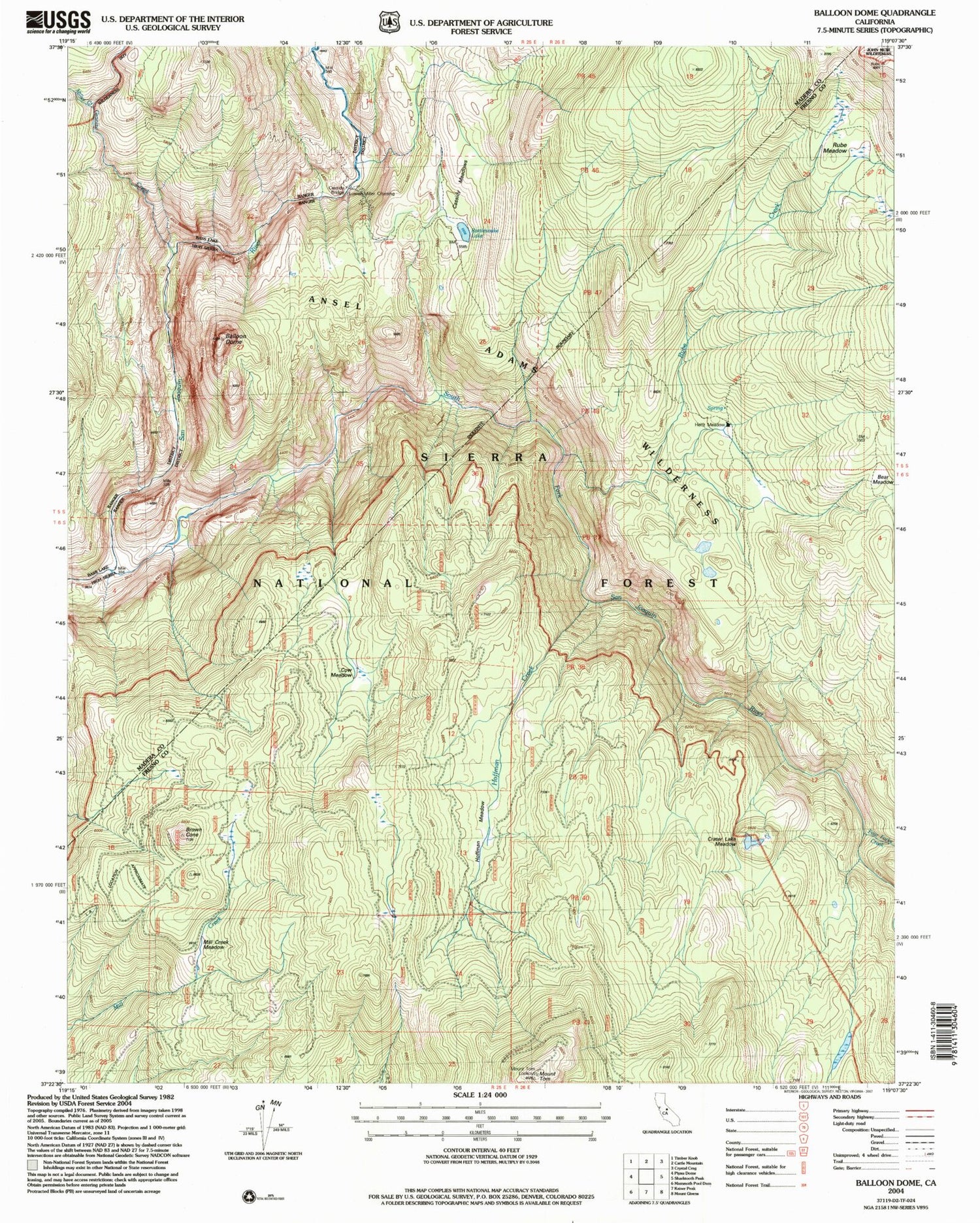 Classic USGS Balloon Dome California 7.5'x7.5' Topo Map Image