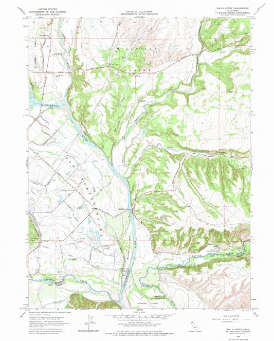 Classic USGS Balls Ferry California 7.5'x7.5' Topo Map Image