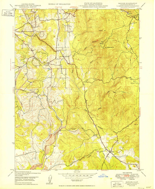 Classic USGS Bangor California 7.5'x7.5' Topo Map Image